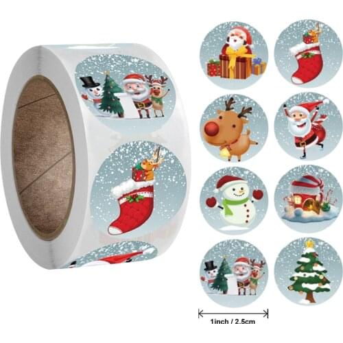 100 PCS Merry Christmas Theme Celebration Adhesive Label Full Color Printing 2.5 CM Diameter Circle Adhesive Sealing Sticker