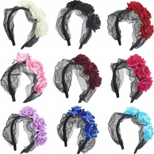Sugarbay Rosetic Gothic Sweet Lolita Princess Hairbands Rose Black Lace Women Hair Accessories Vintage Fashion Headwear