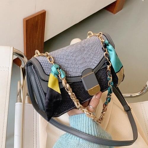 Women Bag PU Flap Single Chains Scarves Fashion Alligator Shoulder Bags Pures and bags Crossbody Euro-America Style Luxury Bag