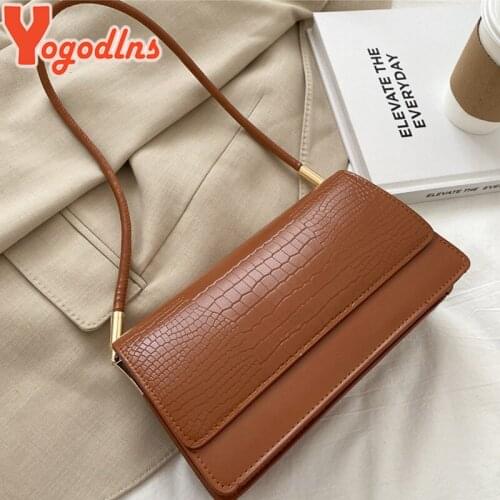 Yogodlns Winter New Alligator Pattern Shoulder BagWomen 2021 Small Square Bag Designer Flap Armpit Bag Vintage Baguette Hand Bag