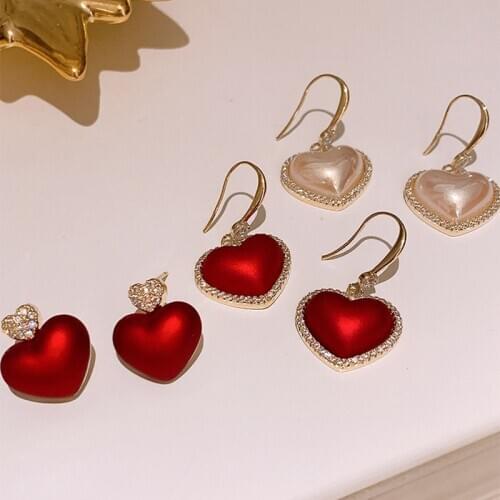 Multiple Red White Imitation Pearl Earrings for Women Ladies Elegant Crystal Bowknot Love Heart Dangle Earrings Oorbellen 2020
