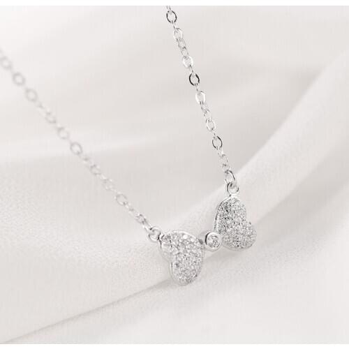 Korea Bow Literary Elegant Fresh 925 Sterling Silver Clavicle Chain Temperament Personality Trendy Female Necklace SNE240