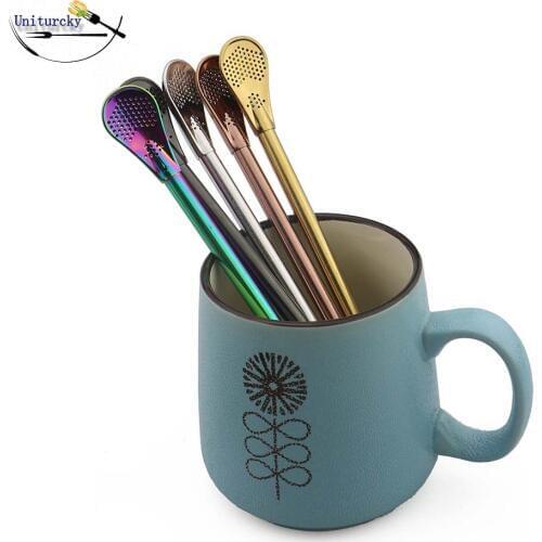 1-Piece Multicolour Stainless Steel Spoon Drinking Tea Yerba Mate Straw Gourd Bombilla Filter Spoon Drop Shipping