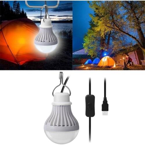 1PC Portable USB Lamp Bulb Light 5V 5W Globe Bulb with 2.5m USB Interface Cable for Camping Garage Warehouse Car
