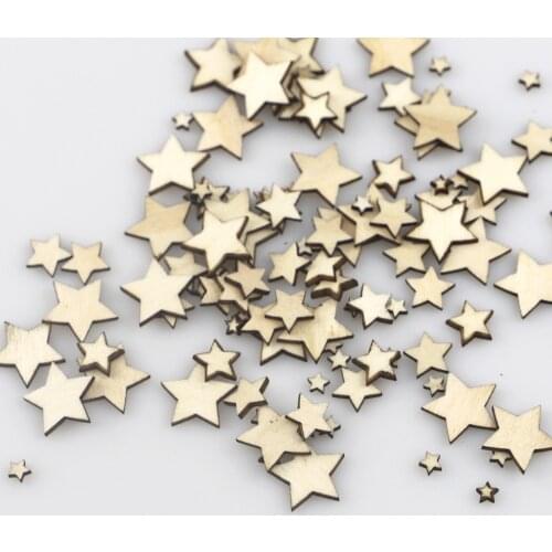 100PCS Mixed Size Wood Star Crafts Natural Unfinished Wooden Star Cutouts Blank Wooden Crafts Pieces Wood DIY Scrapbook Party