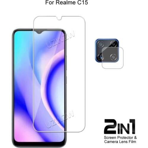 2 in 1 For Realme C15 Camera Lens Film & Screen Protector Guard Protective HD Tempered Glass Explosion Proof Anti-Shock
