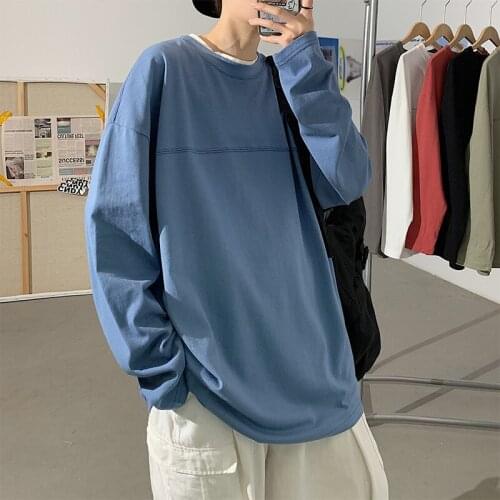 2021Spring Autumn Long sleeve T-Shirt Men Basic Tee Shirt Oversize T Shirt Daily Casual 100% Cotton O-Neck Tops Tees