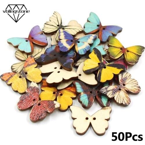 50Pcs Butterfly Buttons 2-Hole Wooden Decorative Buttons For Clothes DIY Crafts Sew Button For Needlework Clothing Accessories