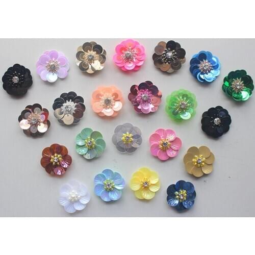 50pcs/lot 3D Sequin Flowers Handmade Sew-on Patches DIY Wedding Crafts Shoes Bags Garment Design Accessory 3cm