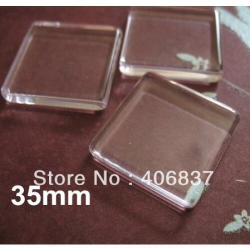 50pcs/Lot, Good Quality 35mm Flat Square Transparent Clear Magnifying Glass Cabochon