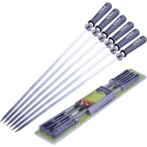 6pcs Stainless Steel BBQ Skewers Barbecue Skewer Grilling Kabob Reusable Skewers BBQ Shish Kabob Tools for Hot Dog Meats Fish