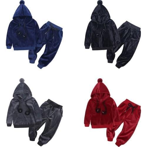 Baby Boys Girls Velvet Hooded Clothing Set Kids Sweatshirt Pants Outfits Tracksuit For 18M-7T Toddler Children Clothes Set
