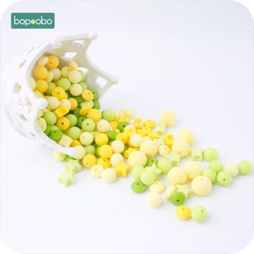 Bopoobo 20pc Silicone Teether Christmas Beads Set Mini Stars Abacus Thread Bead Cute Beads BPA Free DIY Bracelet Baby Teether