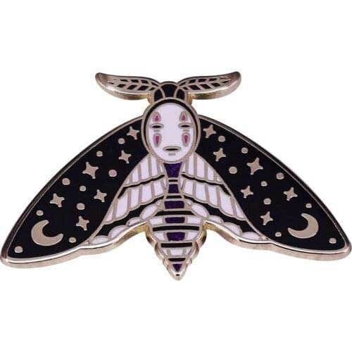 No Face Death’s Head Moth Brooch Celestial Stars Moon Pin Perfect Anime Fans Halloween Gift