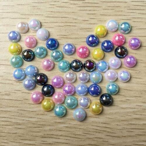 HOT 100pcs 8mm Random mixed color Half plastic Pearl AB Color Bead Flat Back Scrapbook /Beads DIY B09A