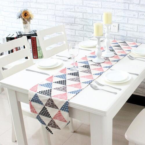 Colorful Geometric Triangle Table Runner Thick Cotton Canvas placemats upscale fabric coffee table flag bed runner