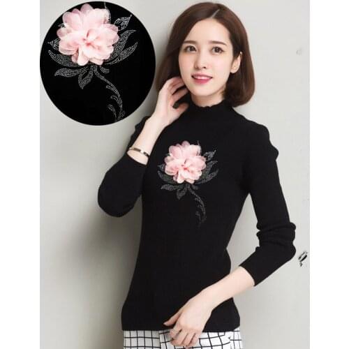 Flower Design rhinestones hotfix motif heat transfer iron on patch garment accessory 20pcs/lot 19*29cm