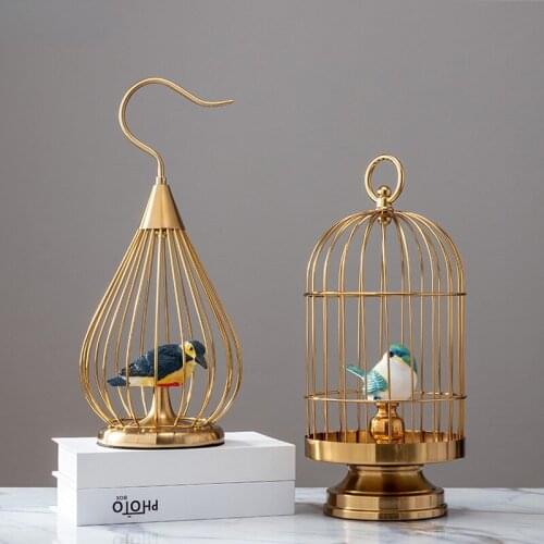 Golden Birdcage Artwork Simulation Bird Decorative Ornaments Desk Decor Crafts Furnishings Bird Cage Nordic Home Decoration