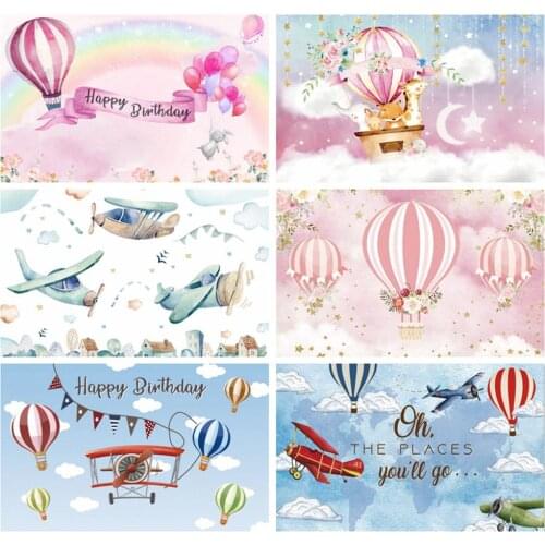 Yeele Cartoons Hot Air Balloon Backdrop Helicopter Aircraft Background Boy Photography Girl Party Photographic For Photo Studio