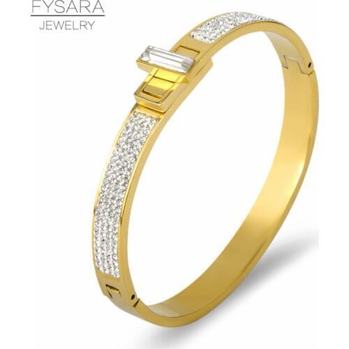 FYSARA Luxury Brand AAA Crystals Zirconia Paved Bracelets & Bangles For Women Charm Turnable Bracelet Lover Wedding Jewelry