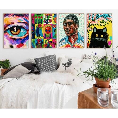 Indie draw aesthetic colorful paintings Home Kids Baby living Room Bedroom Decor Print Poster Picture Painting Wall Art Canvas