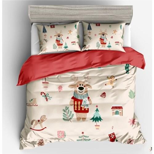 2/3pcs Christmas Santa Claus Red 3D Bedding Set Polyester Elk Gingerbread Man Duvet Covers with Pillowcase Queen King