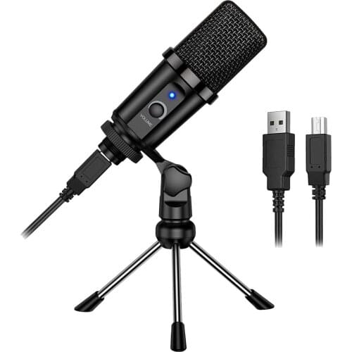 USB Microphone Condenser Microphone Cardioid Pickup with Volume Knob for Live Broadcasting Games and Recording