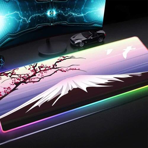 Landscape Japan Mount Fuji Sakura Rgb Mousepad Computer Notebook PC USB Luminous LED Pink Gaming Accessories Keyboard Carpet Mat