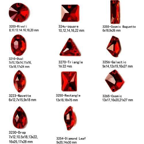 Red Rhinestone Square Drop Rivoli Cosmic Siam Sew On Rhinestones Flatback Glass Crystals Sewing Strass For Clothes Garments