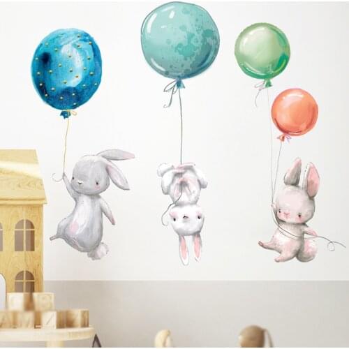 Bunny Baby Nursery Wall Stickers Cartoon Rabbit Swing on the Stars Wall Decals for Kids Room PVC Removable Stickers PVC DIY