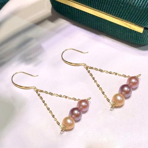 MADALENA SARARA 5.5-6.0mm AAA Freshwater Pearl 18K Women Earrings Au750 Hook Line Geometric Pattern Women Pandent Earrings