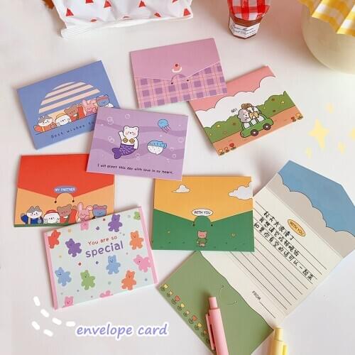 MINKYS Kawaii 10pack/lot Mini Foldable Greeting Wish Envelope Card New Year 2021 Postcard Festival Card Gift Stationery