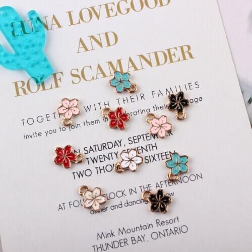 Fashion Diy Korean Jewelry Accessories K Golden Drop Oil Alloy Pendant Enamel Pendant Accessories Mini Multicolor Cherry Blossom