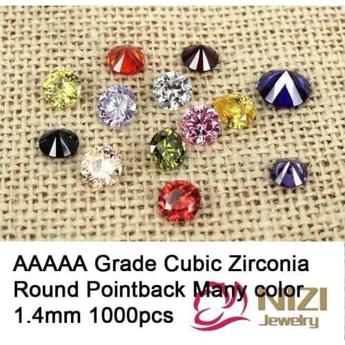 Fashion Cubic Zirconia Stones For Jewelry Accessories 1.4mm 1000pcs AAAAA Grade Pointback Round Cubic Zirconia Beads Many Color
