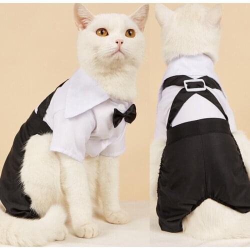 Western Style Mens Overall for Cats Handsome Dog Clothes Festival Wedding Suit Bow Tie Puppy Four Legs Chihuahua Dog Jumpsuit