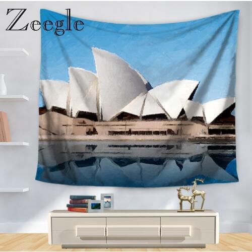 World Famous Attractions Pattern Wall Hanging Tapestry Polyester Blanket Beach Towel Wall Decorative Carpet for Living Room
