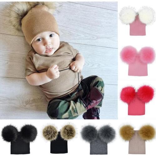 2019 Brand New Children Toddler Kids Baby Warm Winter Wool Knit Beanie Fur Pom Pom Bobble Hat Cap Winter Warm Hat