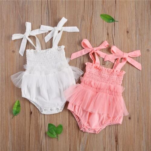 Newborn Baby Girl Clothes Lace Sleeveless Romper Summer Cute Ruffles One-Pieces Lace Up Jumpsuit