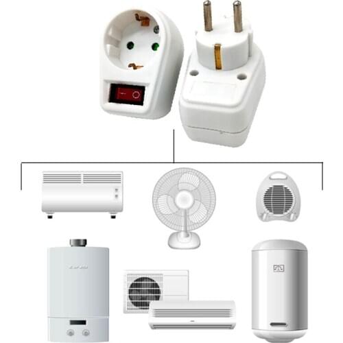 European Type Conversion Plug 1 TO 1 Way EU Standard Power Adapter Socket With Switch Neon Indicator 16A Travel Plugs