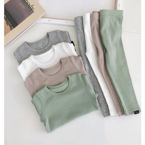 New Autumn Spring Children Kids Pajamas Set Baby boys Girls Solid Cotton Lounge Set Home Wear 2pcs Elastic Underwear 2T-6T
