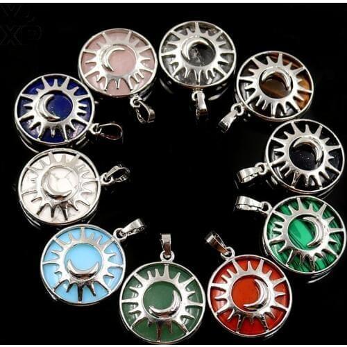 Sun Moon Pendant Natural Stone Crystal Quartzs Purple Amethysts Reiki Lucky Charm Jewelry for Women Men Necklace Accessory 1 Pcs