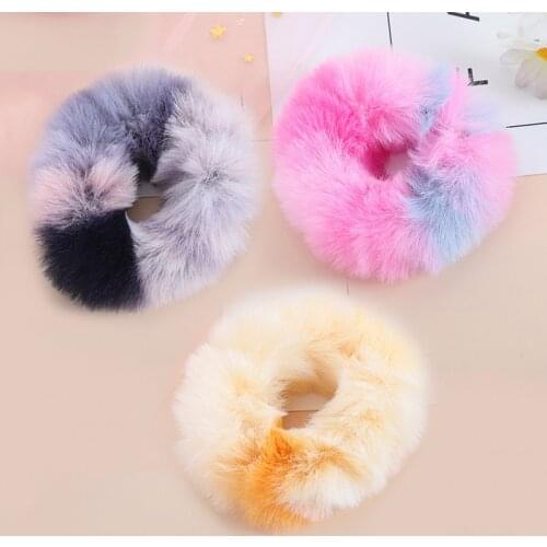 2PCS Mixcolor Elastic Hair Rope For Women Girls Plush Hair Rope Fur Scrunchie Mink Fur Ponytail Holder Plush Hair Accessory