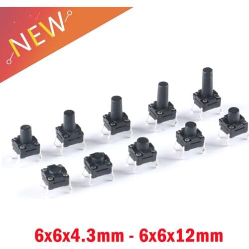10pcs DIP 4pin 6x6x4.3/5/6/7/8/9/10 mm Tactile Push Button Switches Height: 4.3 5~12MM 4P waterproof 6x6 Key switch