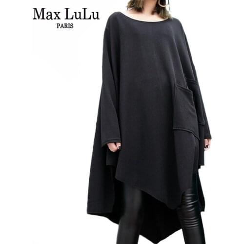 Max LuLu 2019 Autumn Luxury Korean Clothing Ladies Black Tops Womens Punk Fashion Long Tee Shirts Casual Loose Tshirts Plus Size