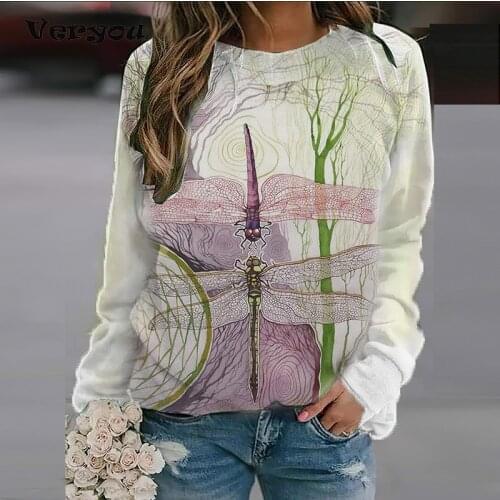 2021 Women Tshirt Landscape Ink And Wash Printing Long-sleeved Streetwear Casual Pullover O Neck Tee Shirt Ladies T-shirt Tops