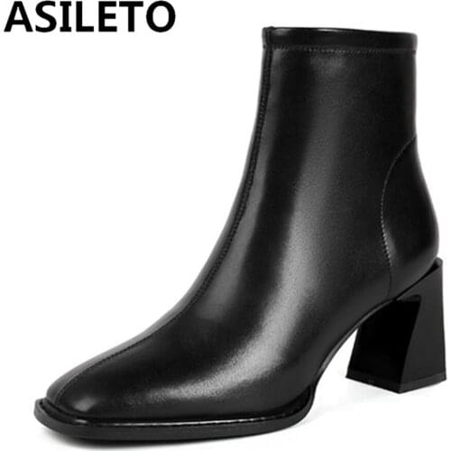ASILETO Women Genuine Leather Boots Ladies Shoes Zip Ankle Boots Women Shoes Soft Footwear Woman Fashion Autumn Winter New Hot