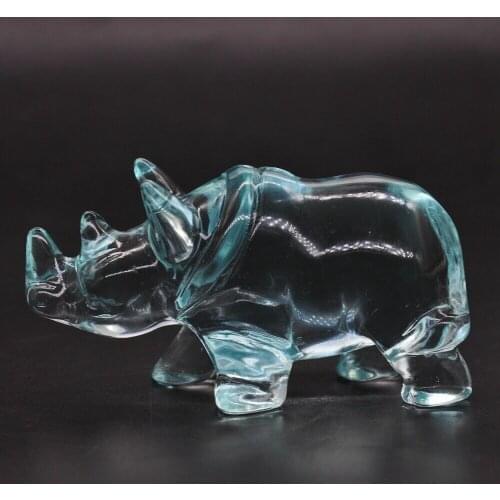 3" Stone Carving Ocean Blue Obsidian Rhinoceros Figurine Healing Crystal Sculpture Fengshui Reiki Statue Decor
