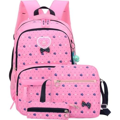 3Pcs/Set Multifunctional Girl Student School Backpack Nylon Waterproof Pink Lovely Girls School Bags Casual Girl Shoulder Bags