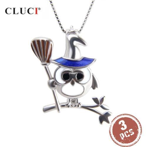 CLUCI 3pcs 925 Silver Cute Monkey Shaped Pendant for Jewelry Making Cartoon Halloween Pendant Real Silver 925 Pearl Locke SC317S