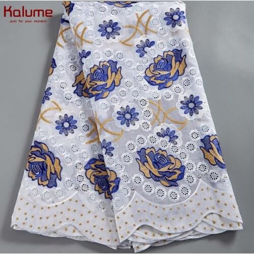 Kalume African Cotton Lace Fabric 2021 Swiss Voile Nigerian Lace Fabric Stones High Quality For Sew Diy Dress Party H2589